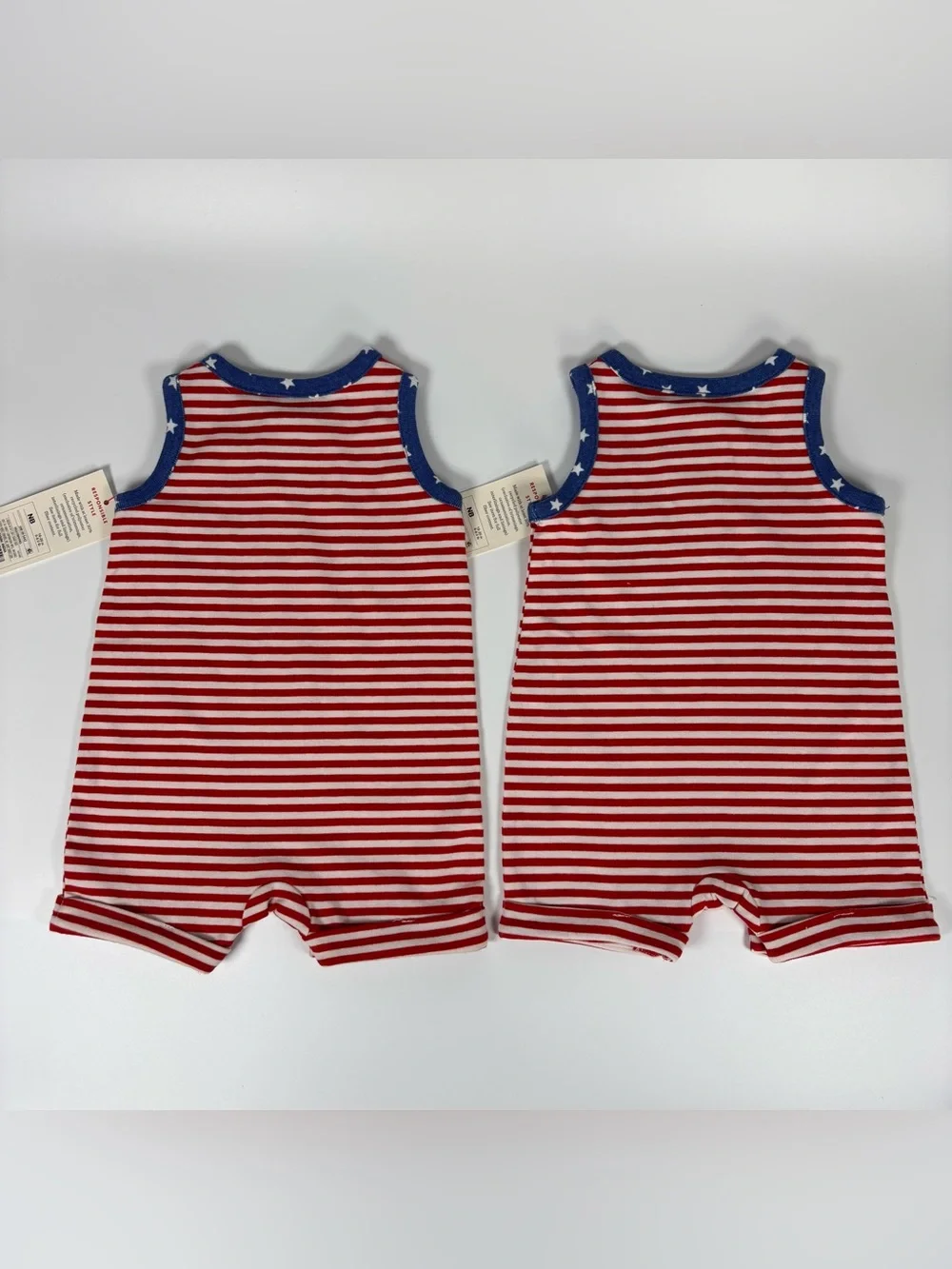Set of 2 Cat & Jack Baby Americana Striped Short Romper Newborn Matching Twins